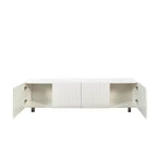 Mobile TV moderno con 2 cassetti estraibili, console portaoggetti bianca per soggiorno, design robusto in legno e gambe in metallo