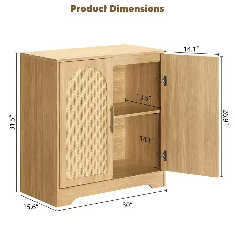 Madia per Porta in Rattan con Ripiani, Mobile Contenitore Moderno a Buffet per Sala da Pranzo, Soggiorno, Ingresso o Cucina