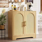 Madia per Porta in Rattan con Ripiani, Mobile Contenitore Moderno a Buffet per Sala da Pranzo, Soggiorno, Ingresso o Cucina