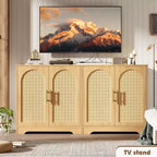 Madia per Porta in Rattan con Ripiani, Mobile Contenitore Moderno a Buffet per Sala da Pranzo, Soggiorno, Ingresso o Cucina