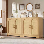 Madia per Porta in Rattan con Ripiani, Mobile Contenitore Moderno a Buffet per Sala da Pranzo, Soggiorno, Ingresso o Cucina