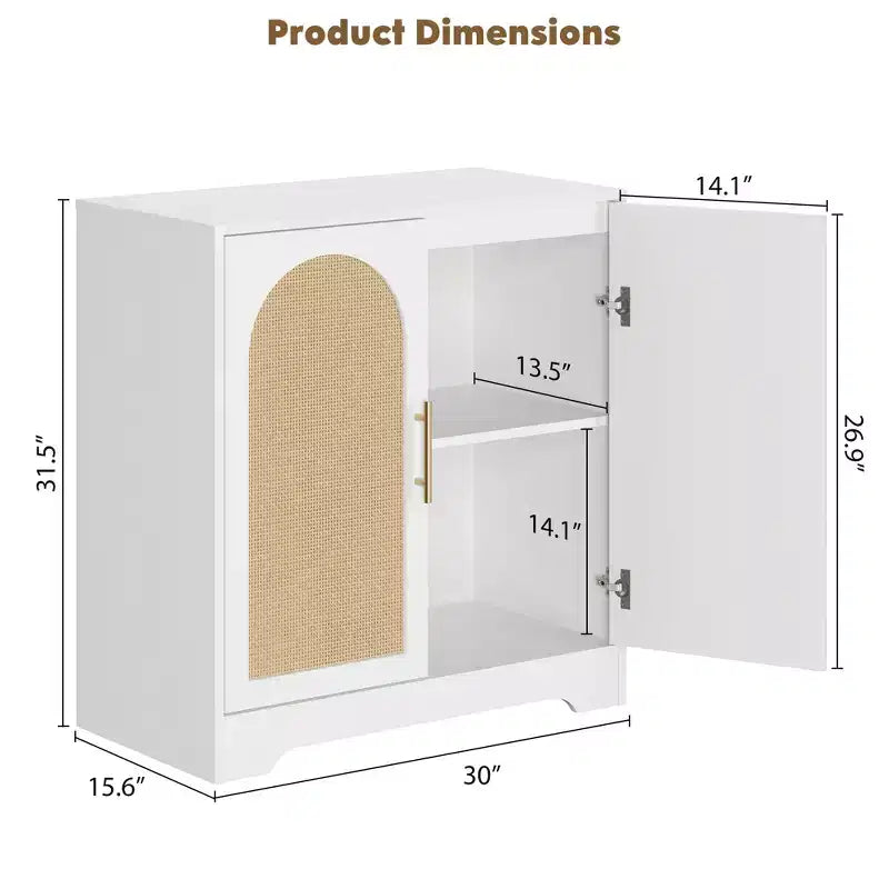 Madia per Porta in Rattan con Ripiani, Mobile Contenitore Moderno a Buffet per Sala da Pranzo, Soggiorno, Ingresso o Cucina