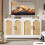 Madia per Porta in Rattan con Ripiani, Mobile Contenitore Moderno a Buffet per Sala da Pranzo, Soggiorno, Ingresso o Cucina