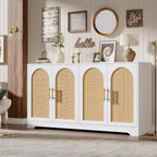 Madia per Porta in Rattan con Ripiani, Mobile Contenitore Moderno a Buffet per Sala da Pranzo, Soggiorno, Ingresso o Cucina