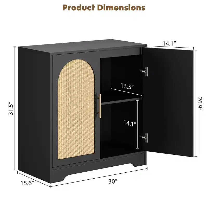 Madia per Porta in Rattan con Ripiani, Mobile Contenitore Moderno a Buffet per Sala da Pranzo, Soggiorno, Ingresso o Cucina