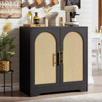 Madia per Porta in Rattan con Ripiani, Mobile Contenitore Moderno a Buffet per Sala da Pranzo, Soggiorno, Ingresso o Cucina