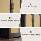 Madia per Porta in Rattan con Ripiani, Mobile Contenitore Moderno a Buffet per Sala da Pranzo, Soggiorno, Ingresso o Cucina