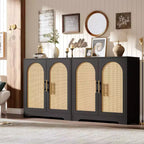 Madia per Porta in Rattan con Ripiani, Mobile Contenitore Moderno a Buffet per Sala da Pranzo, Soggiorno, Ingresso o Cucina