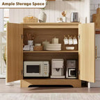 Madia per Porta in Rattan con Ripiani, Mobile Contenitore Moderno a Buffet per Sala da Pranzo, Soggiorno, Ingresso o Cucina