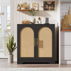 Rattan Door Sideboard Cabinet with Shelves, Modern Buffet Storage Console Table for Dining Room, Living Room, Entryway or Kitchen