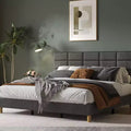 Linen Upholstered Platform Bed Frame with Height Adjustable Headboard, Metal Frame Twin Bed Frame with Strong Wood Slats and Support Legs