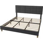 Letto a Piattaforma Rivestito in Lino con Testiera Regolabile in Altezza, Struttura Letto Singolo in Metallo con Robuste Doghe in Legno e Gambe di Supporto