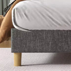 Letto a Piattaforma Rivestito in Lino con Testiera Regolabile in Altezza, Struttura Letto Singolo in Metallo con Robuste Doghe in Legno e Gambe di Supporto