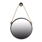 Specchio Rotondo da Parete Sospeso da 75 cm con Cornice Nera e Corda