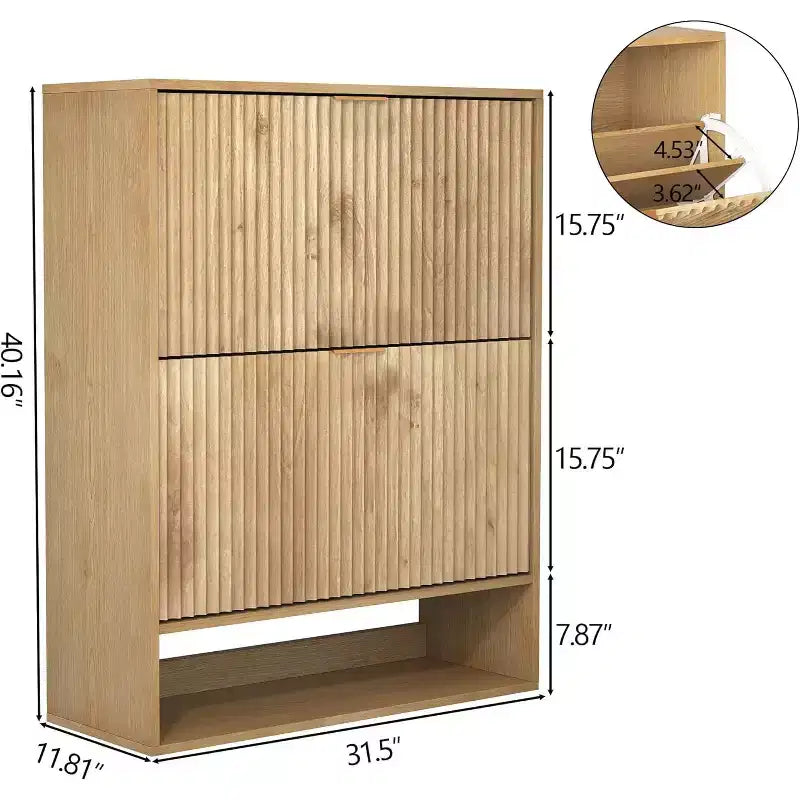Scarpiera Sottile con Scanalature, Cassetti a Ribalta e Ganci Laterali, Organizer Salvaspazio per Ingresso, Corridoio o Appartamento, Finitura Rovere