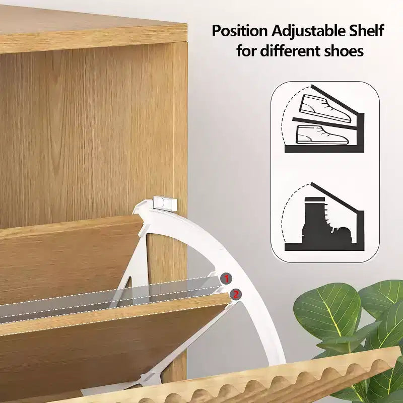 Scarpiera Sottile con Scanalature, Cassetti a Ribalta e Ganci Laterali, Organizer Salvaspazio per Ingresso, Corridoio o Appartamento, Finitura Rovere