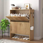 Scarpiera Sottile con Scanalature, Cassetti a Ribalta e Ganci Laterali, Organizer Salvaspazio per Ingresso, Corridoio o Appartamento, Finitura Rovere