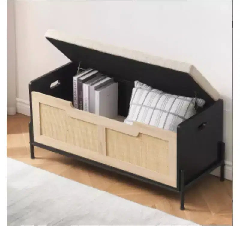 Pouf contenitore in rattan (rattan + pannello di legno + ferro)