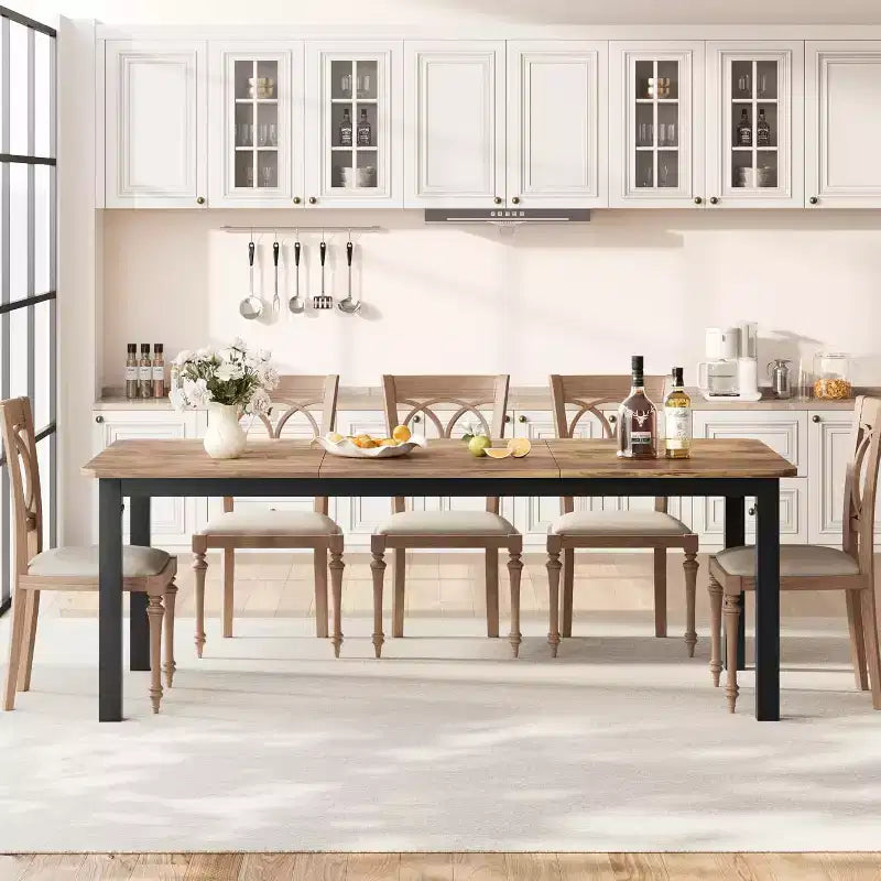 Tavolo da cucina da 78 pollici per 6-8 persone, tavolo da pranzo industriale con struttura in metallo, tavolo da pranzo rettangolare ampio e grande per cucina, sala da pranzo