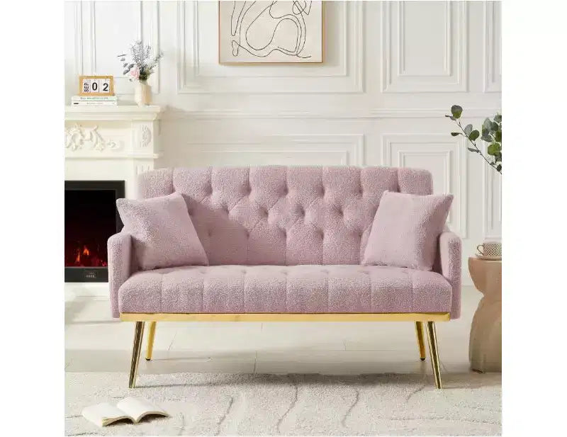 Loveseat Sofa Sleeper, Upholstered Foam Couch with Metal Legs and 2 Pillows for Living Room, Guest Room, Office