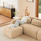Divano modulare a L in morbido peluche, spugna ad alta densità 32D, fondo antiscivolo, combinazione libera, nessun assemblaggio, connessione a fibbia per salotti