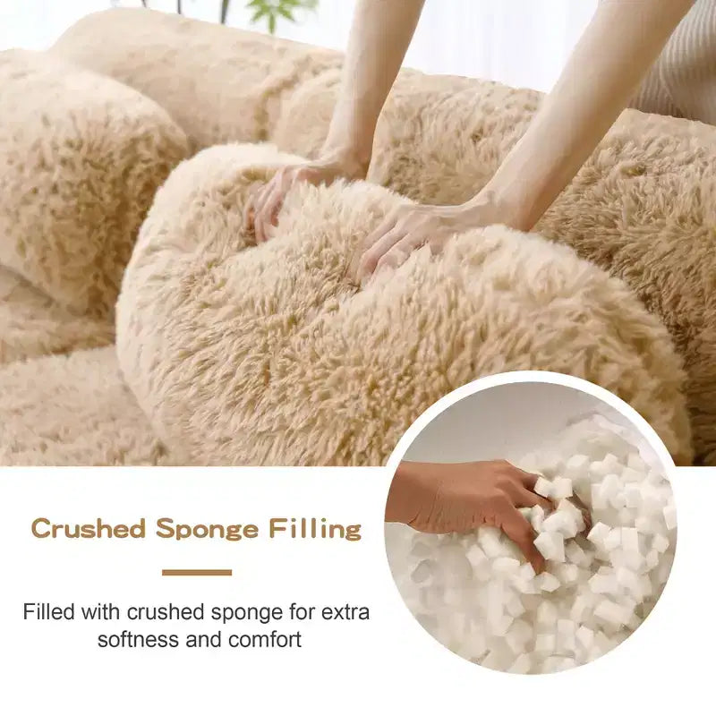 Divano modulare a L in morbido peluche, spugna ad alta densità 32D, fondo antiscivolo, combinazione libera, nessun assemblaggio, connessione a fibbia per salotti
