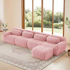 Divano modulare a L in morbido peluche, spugna ad alta densità 32D, fondo antiscivolo, combinazione libera, nessun assemblaggio, connessione a fibbia per salotti
