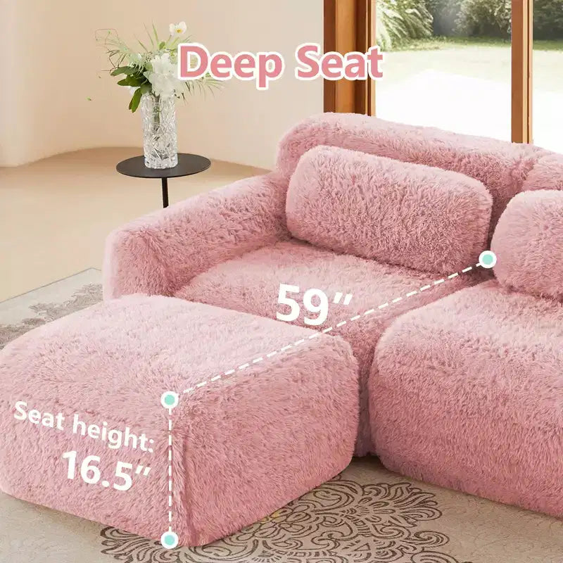 Divano modulare a L in morbido peluche, spugna ad alta densità 32D, fondo antiscivolo, combinazione libera, nessun assemblaggio, connessione a fibbia per salotti