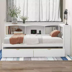 Panca letto singola Clihome con due cassetti portaoggetti, armadietti e porte USB