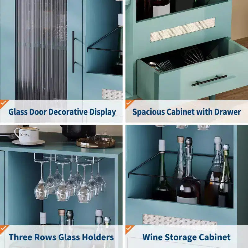 COZONY Madia con Portabottiglie/Portabicchieri, Credenza/Mobile Buffet con Cassetti e Ripiani Regolabili per Sala da Pranzo