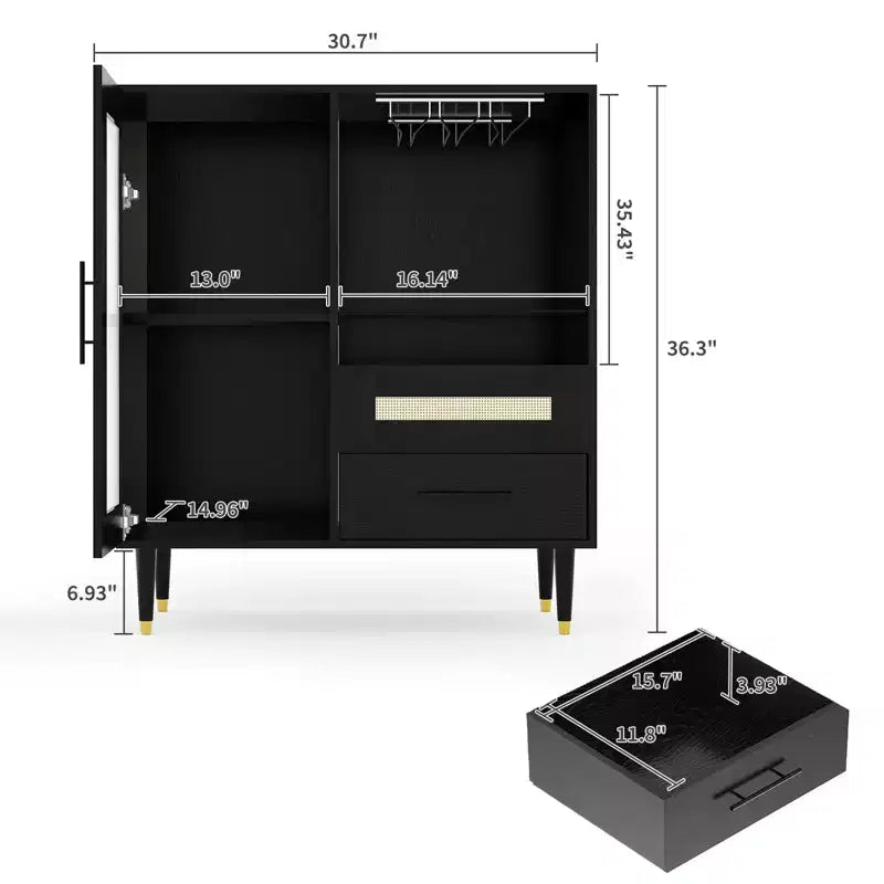 COZONY Madia con Portabottiglie/Portabicchieri, Credenza/Mobile Buffet con Cassetti e Ripiani Regolabili per Sala da Pranzo
