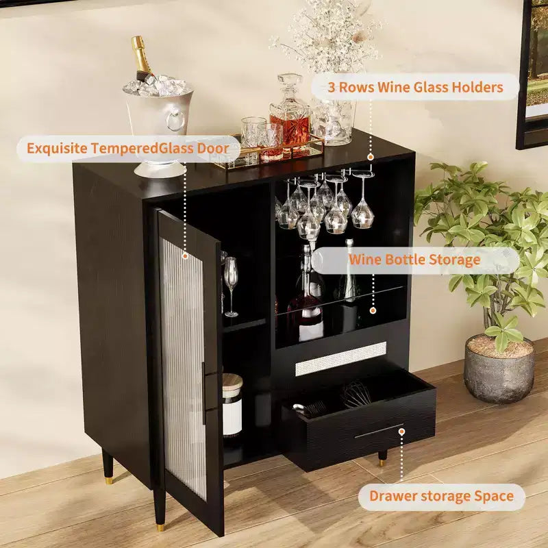 COZONY Madia con Portabottiglie/Portabicchieri, Credenza/Mobile Buffet con Cassetti e Ripiani Regolabili per Sala da Pranzo