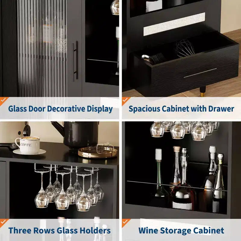 COZONY Madia con Portabottiglie/Portabicchieri, Credenza/Mobile Buffet con Cassetti e Ripiani Regolabili per Sala da Pranzo