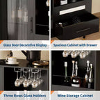 COZONY Madia con Portabottiglie/Portabicchieri, Credenza/Mobile Buffet con Cassetti e Ripiani Regolabili per Sala da Pranzo