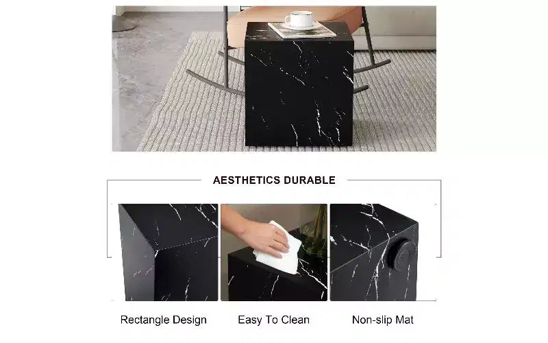 Tavolino da caffè in MDF con texture naturale TUYOHW, Tavolino centrale di facile montaggio per soggiorno, Tavolino d'accento di lusso per soggiorno, Tavolino a cubo