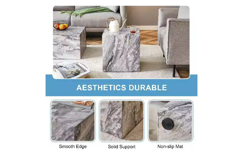Tavolino da caffè in MDF con texture naturale TUYOHW, Tavolino centrale di facile montaggio per soggiorno, Tavolino d'accento di lusso per soggiorno, Tavolino a cubo