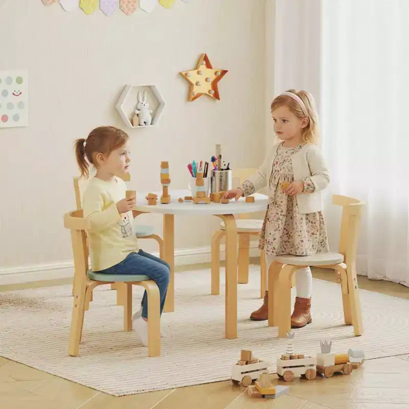 Set 5 pezzi tavolo e sedie in legno per bambini età 3-8 anni Legno naturale