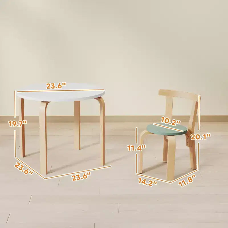 Set 5 pezzi tavolo e sedie in legno per bambini età 3-8 anni Legno naturale