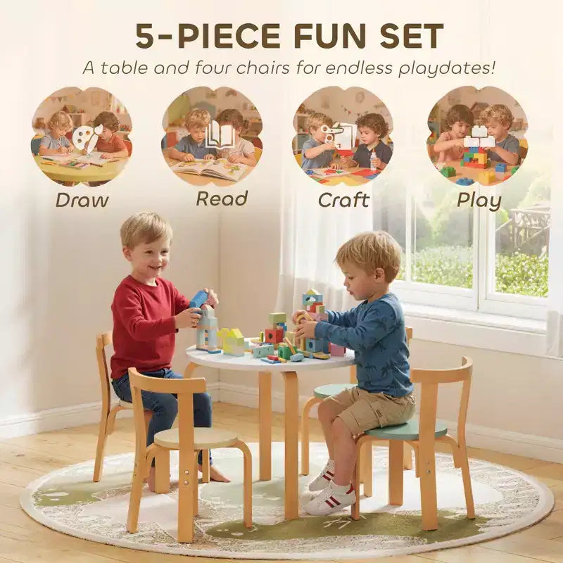 Set 5 pezzi tavolo e sedie in legno per bambini età 3-8 anni Legno naturale