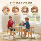 Set 5 pezzi tavolo e sedie in legno per bambini età 3-8 anni Legno naturale