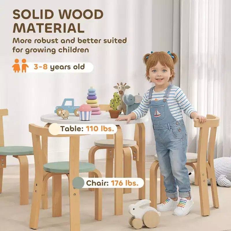 Set 5 pezzi tavolo e sedie in legno per bambini età 3-8 anni Legno naturale