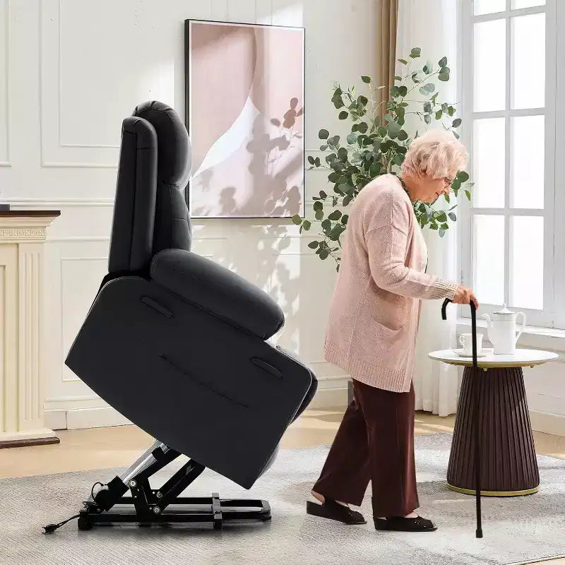 Poltrona Reclinabile per Soggiorno, Seduta Oversize in Pelle PU, Massaggio e Riscaldamento Lombare, Doppio Portabicchieri, Tasche Laterali
