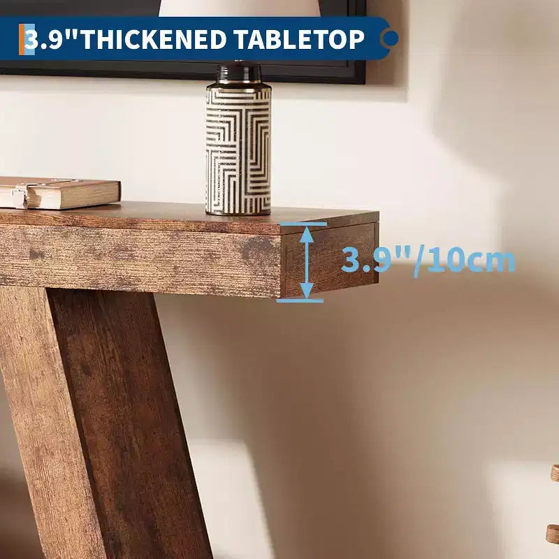 Tavolo da divano a 2 ripiani con mensole aperte, consolle stretta da 140 cm in stile rustico, tavolo d'ingresso industriale in legno