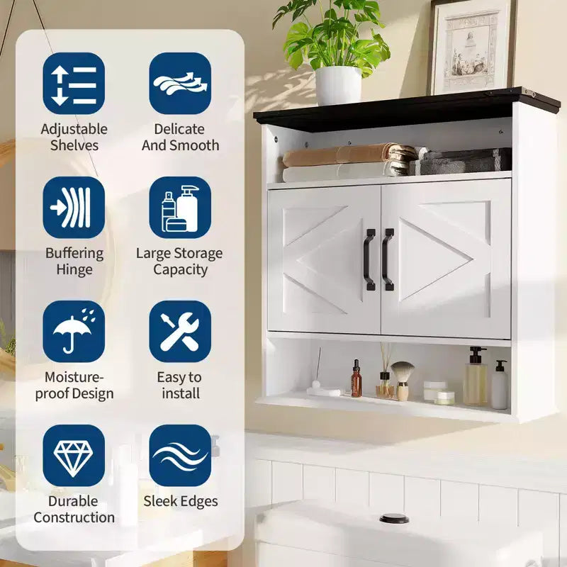 Pensile da bagno - Armadietto dei medicinali con ante scorrevoli a persiana e ripiano regolabile - Pensile da 63,5x60x23 cm per bagno, cucina, lavanderia, ingresso