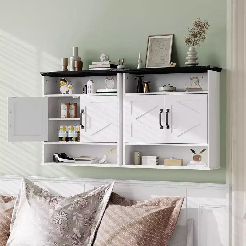 Pensile da bagno - Armadietto dei medicinali con ante scorrevoli a persiana e ripiano regolabile - Pensile da 63,5x60x23 cm per bagno, cucina, lavanderia, ingresso