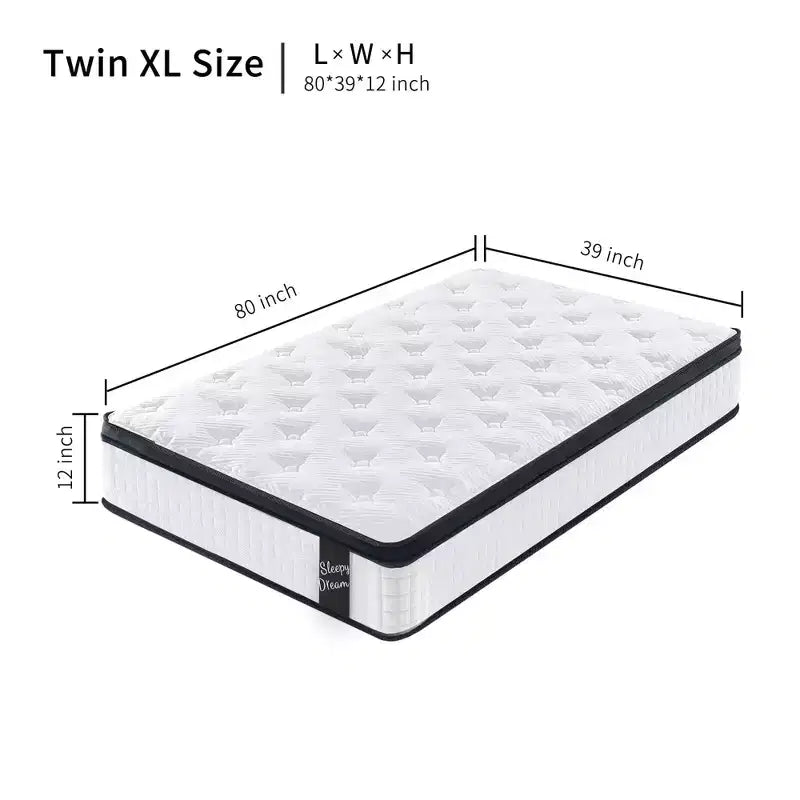 Materasso ibrido Twin XL da 12 pollici, Memory Foam e molle insacchettate individuali, fodera traspirante e fresca, certificazione CertiPUR-US
