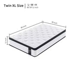 Materasso ibrido Twin XL da 12 pollici, Memory Foam e molle insacchettate individuali, fodera traspirante e fresca, certificazione CertiPUR-US