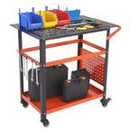 Banco da saldatura, banco da saldatura per impieghi gravosi 36X24, panca in acciaio con ruote, contenitore e pannello forato, portatile per officina di hobbisti