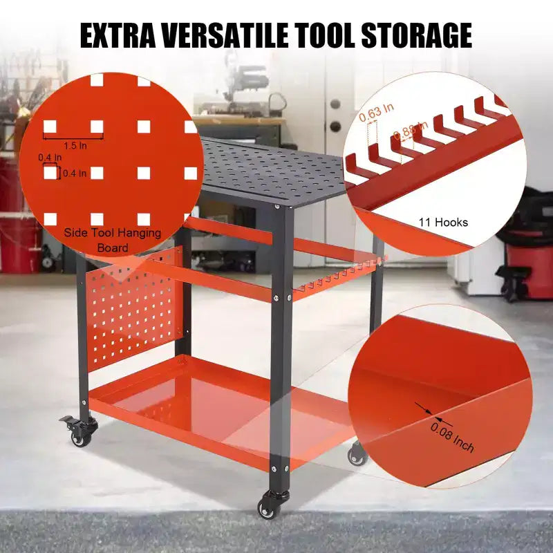 Banco da saldatura, banco da saldatura per impieghi gravosi 36X24, panca in acciaio con ruote, contenitore e pannello forato, portatile per officina di hobbisti