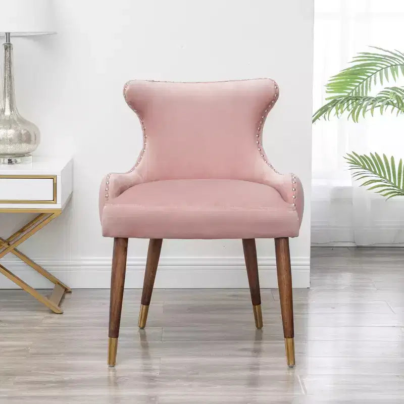 TUYOHW Poltrona Accent in Velluto, Sedia Imbottita Rosa con Rivetti, Bottoni Trapuntati, Gambe in Legno Massello di Hevea, Poltrona per Soggiorno, Ufficio Domestico